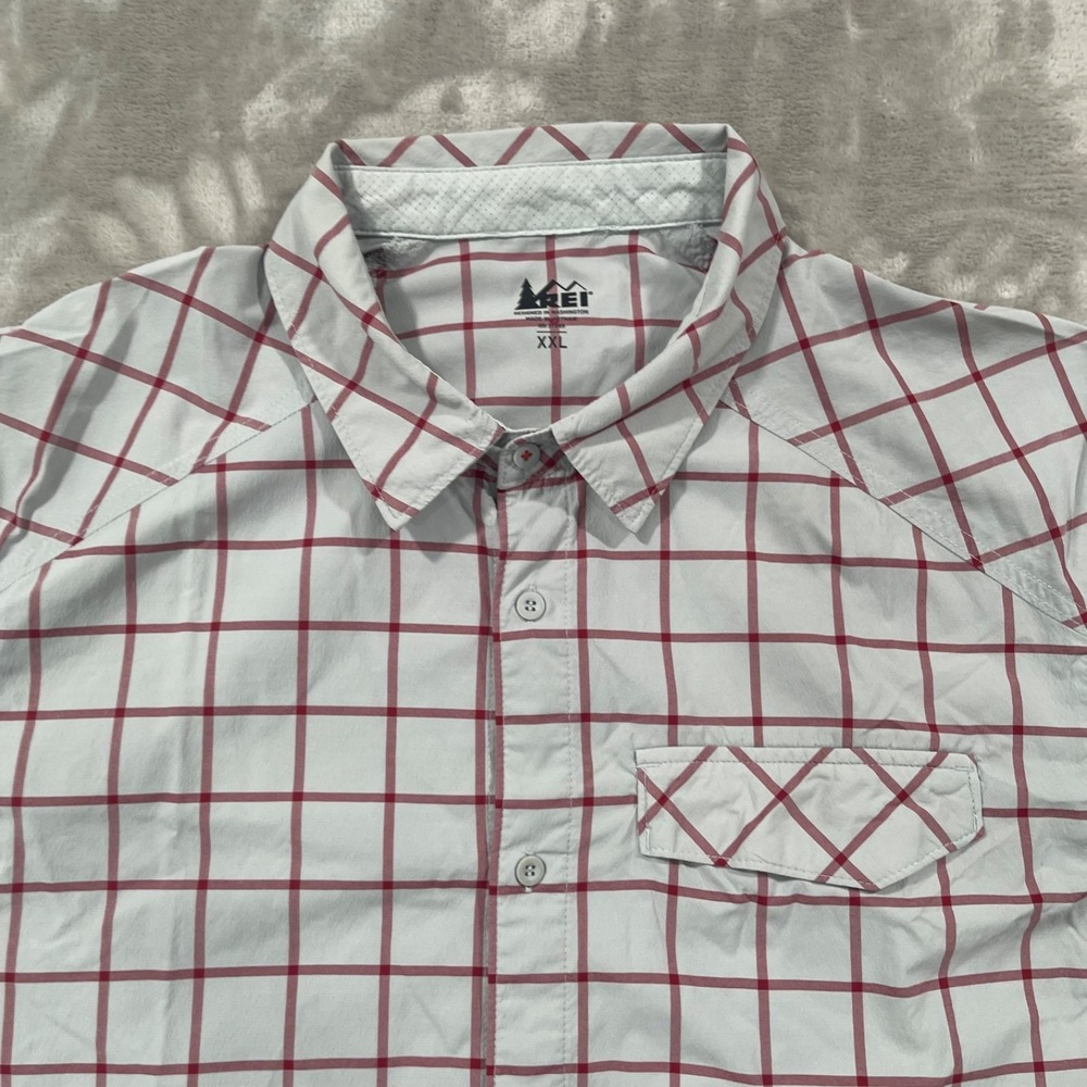 REI Shirt Mens XXL  Gray Button Up Fishing Hiking Outdoors Camp Windowpane - Picture 2 of 8